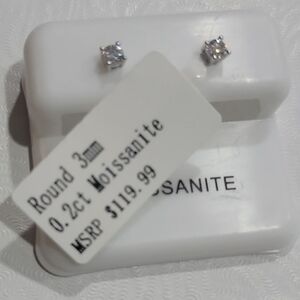 Moissanite Sterling Silver Stud Earrings 0.2 CT. 3mm GRA included.